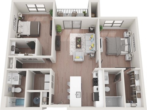 a1 floor plan 1 bedroom with 2 baths  1192 square feet at The Prairie Luxury Apartments, Dardenne Prairie, Missouri